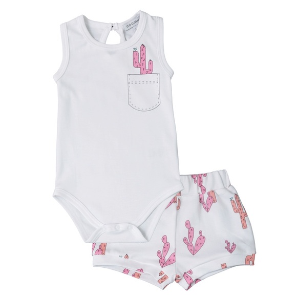 NWT Noomie Baby Pink Cactus Onesie and Short Set